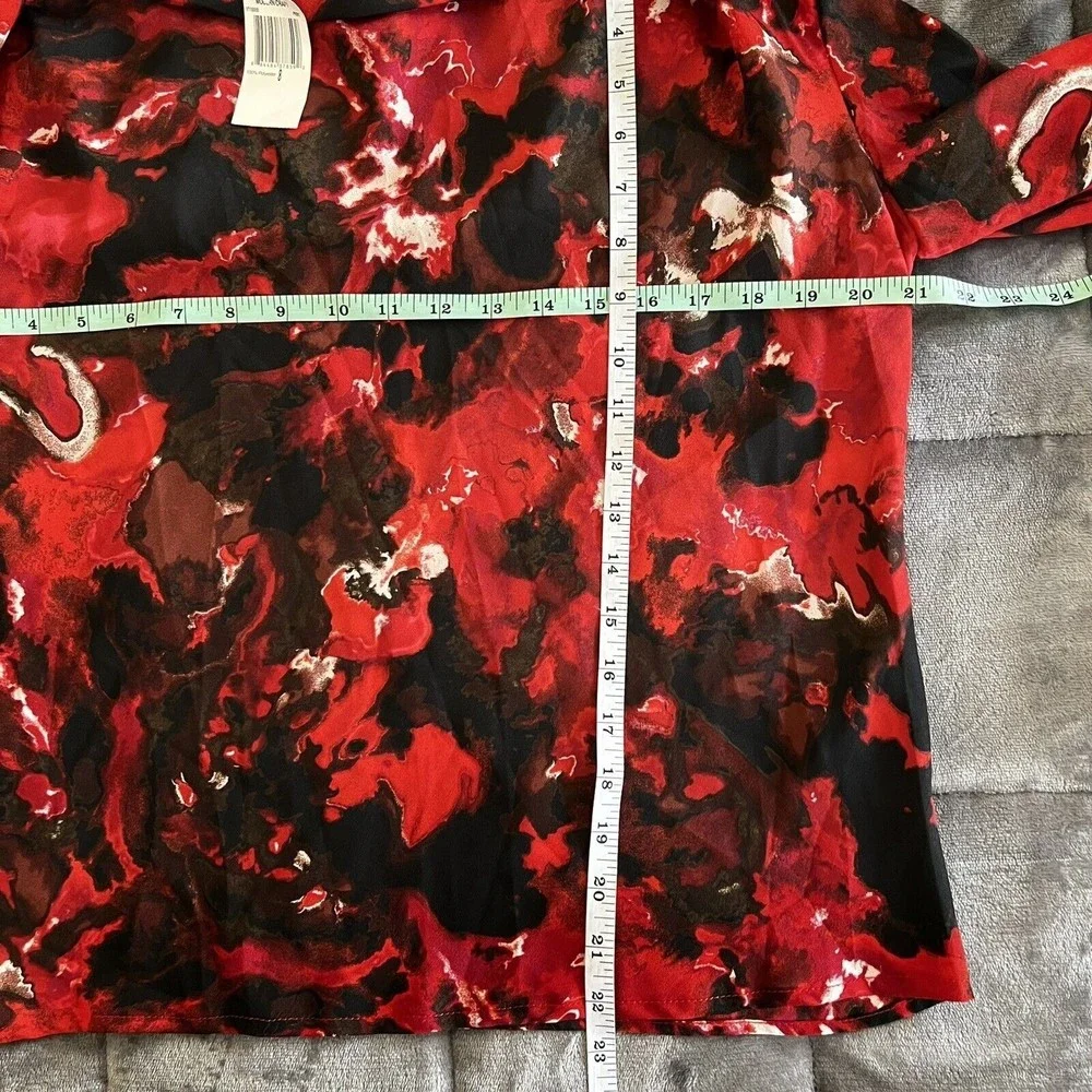 Vivienne Tam NWT Size 8 Red Black Draped Cowl Neck Long Sleeve Top Abstract Art - Picture 10 of 11